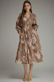 Mocha Floral Long Sleeve Midi Dress