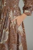 Mocha Floral Long Sleeve Midi Dress