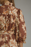 Brown Floral Print Ruffle Midi