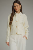 Ivory Cropped Tie Neck Jacket