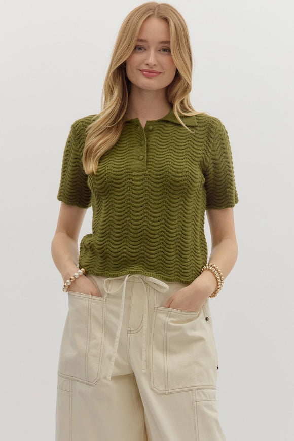 Soft Olive Button Collared Top