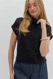 Black Mock Neck Short Sleeve Top