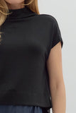 Black Mock Neck Short Sleeve Top