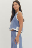 Baby Blue Button Side Stripe Skort Set