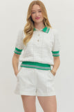 Green & White Contrast Collar Top