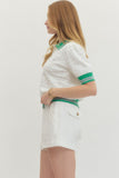 Green & White Contrast Collar Top