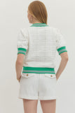 Green & White Contrast Collar Top