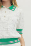 Green & White Contrast Collar Top