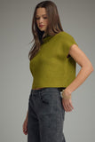 Chartreuse Cap Sleeve Mock Neck