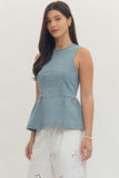 Light Blue Sleeveless Peplum Top