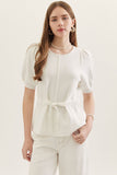 White Self Tie Waist Top
