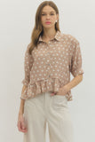 Brown & White Polka Dot Ruffle Top