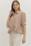 Brown & White Polka Dot Ruffle Top
