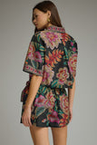 Black & Green Pattern V Neck Top