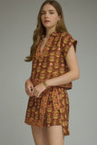 Brown Border Patterned Short Sleeve