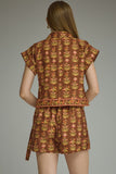 Brown Border Patterned Short Sleeve