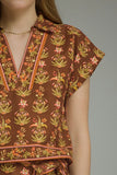 Brown Border Patterned Short Sleeve