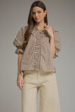 Brown Stripe Ruffle Top