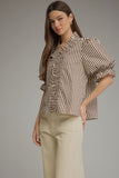 Brown Stripe Ruffle Top