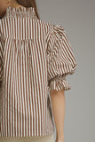 Brown Stripe Ruffle Top