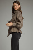 Brown Bow Balloon Sleeve Top