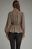 Brown Bow Balloon Sleeve Top