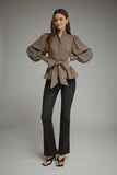 Brown Bow Balloon Sleeve Top