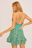 Green Pattern V-Neck Mini Dress