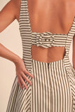 Cream & Brown Striped Jumbo Buckle Back Midi Dress