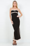 Black & Tan Side Stripe Strapless Maxi