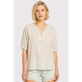 Tan & White Stripe Notch Top