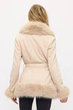 Beige Fur-Trimmed Wrap Coat