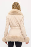 Ivory Faux Fur Collar Longline Jacket