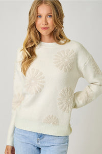 Ivory Floral Flocked Sweater