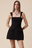 Black Double Pocket Mini Dress
