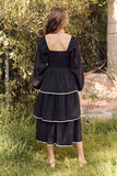 Black Tiered Midi with Ivory Piping