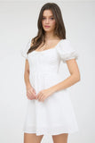 White Puff Sleeve Lace Trim Dress