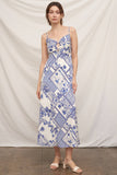Blue Pattern Tie Center Midi Dress
