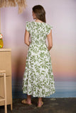 Floral Leaf Print Smocked Midi Dress