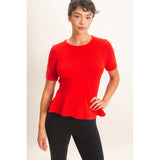 Red Knit Peplum Top