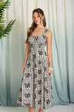 Black Floral Tile Print Sleeveless Midi Dress