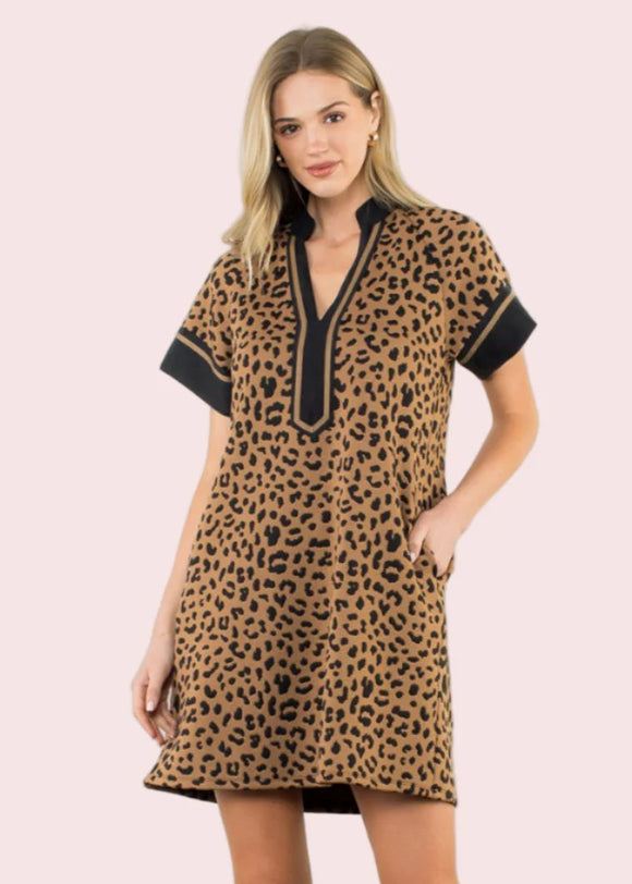 Leopard Print Short Sleeve Dress