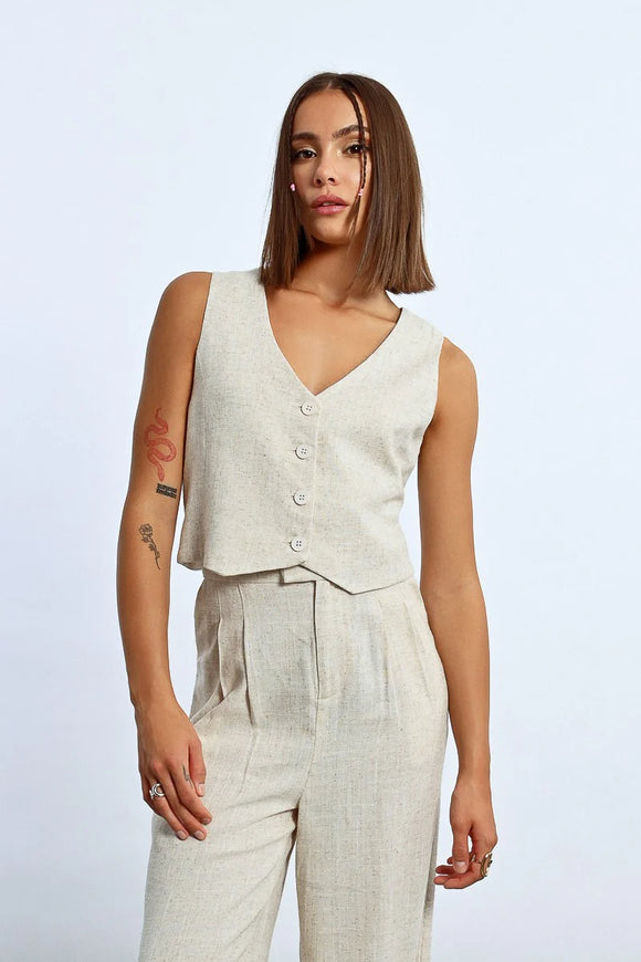 Linen Button Vest Top