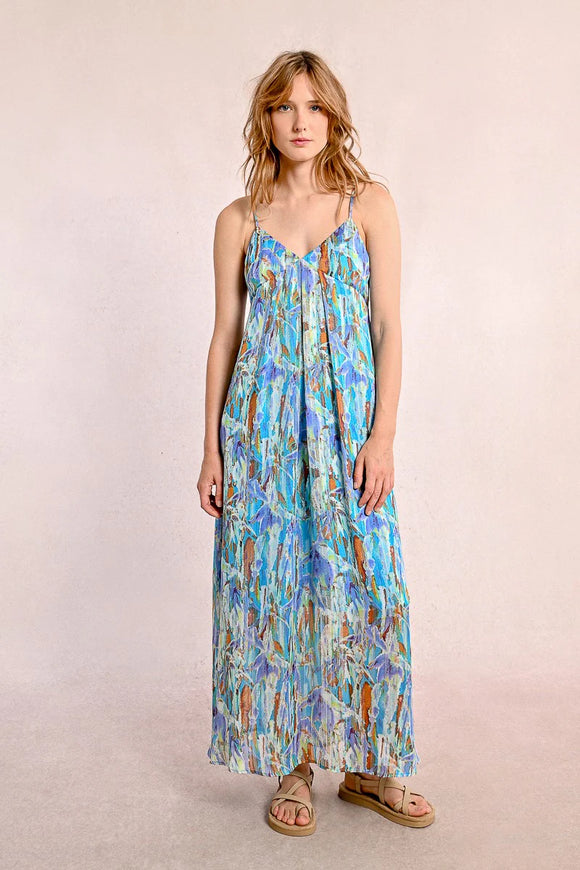 Bright Blue Pattern Tie Back Dress