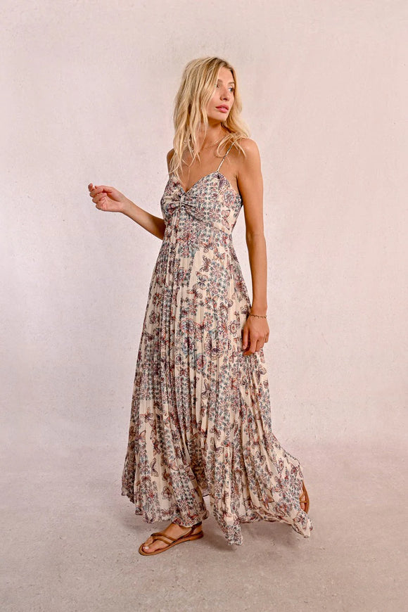 Tan Strappy Printed Maxi Dress