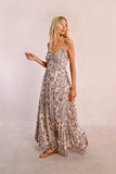 Tan Strappy Printed Maxi Dress