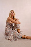 Tan Strappy Printed Maxi Dress