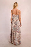 Tan Strappy Printed Maxi Dress