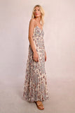 Tan Strappy Printed Maxi Dress