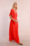 Deep V-Neck Red Maxi Dress